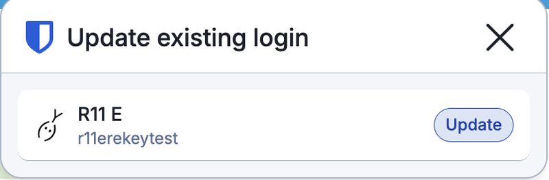 Bitwarden Update existing login card for the PythonAnywhere test login, with one Update button.