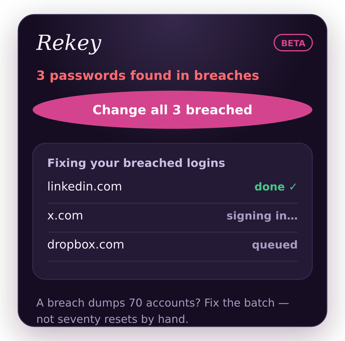 Bulk view of breached passwords queued to fix